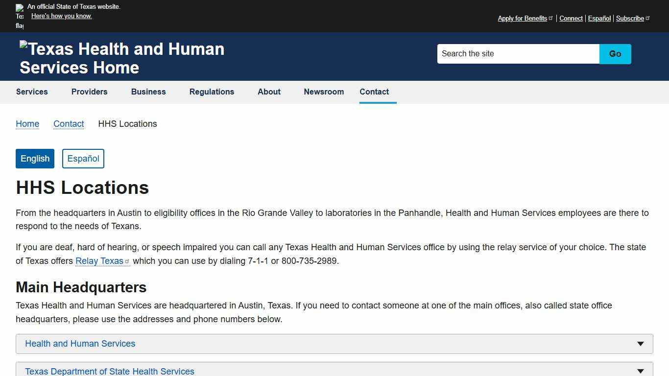 HHS Locations Texas Health and Human Services